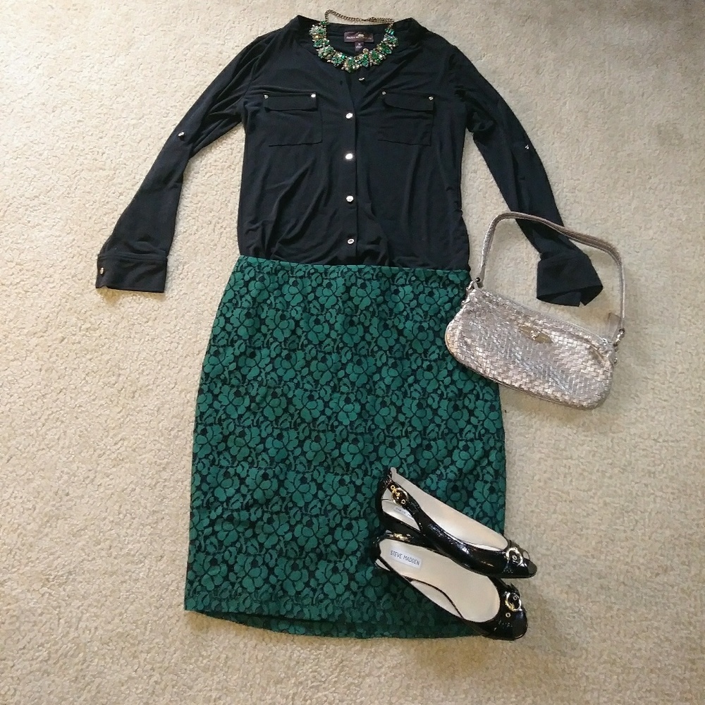 New York & Co Green Lace Mini Skirt